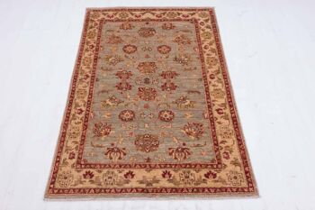 Tapis Afghan Chobi Ziegler 148x101 noué main 100x150 motif fleur verte poils ras 2