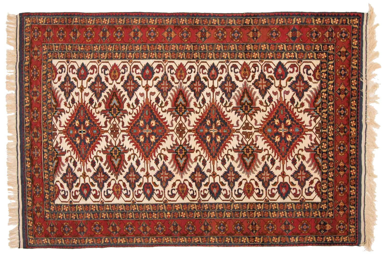 Afghan Mauri Kabul 206x150 hand-knotted carpet 150x210 red geometric pattern, low pile