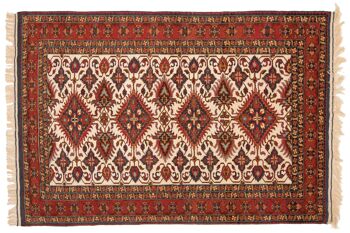 Tapis Afghan Mauri Kabul 206x150 noué main 150x210 motif géométrique rouge, poils ras 1