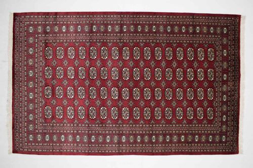 Pakistan Buchara 250x157 Handgeknüpft Teppich 160x250 Rot Geometrisch Muster Kurzflor