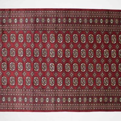 Pakistan Bukhara 250x157 alfombra anudada a mano 160x250 patrón geométrico rojo, pelo corto