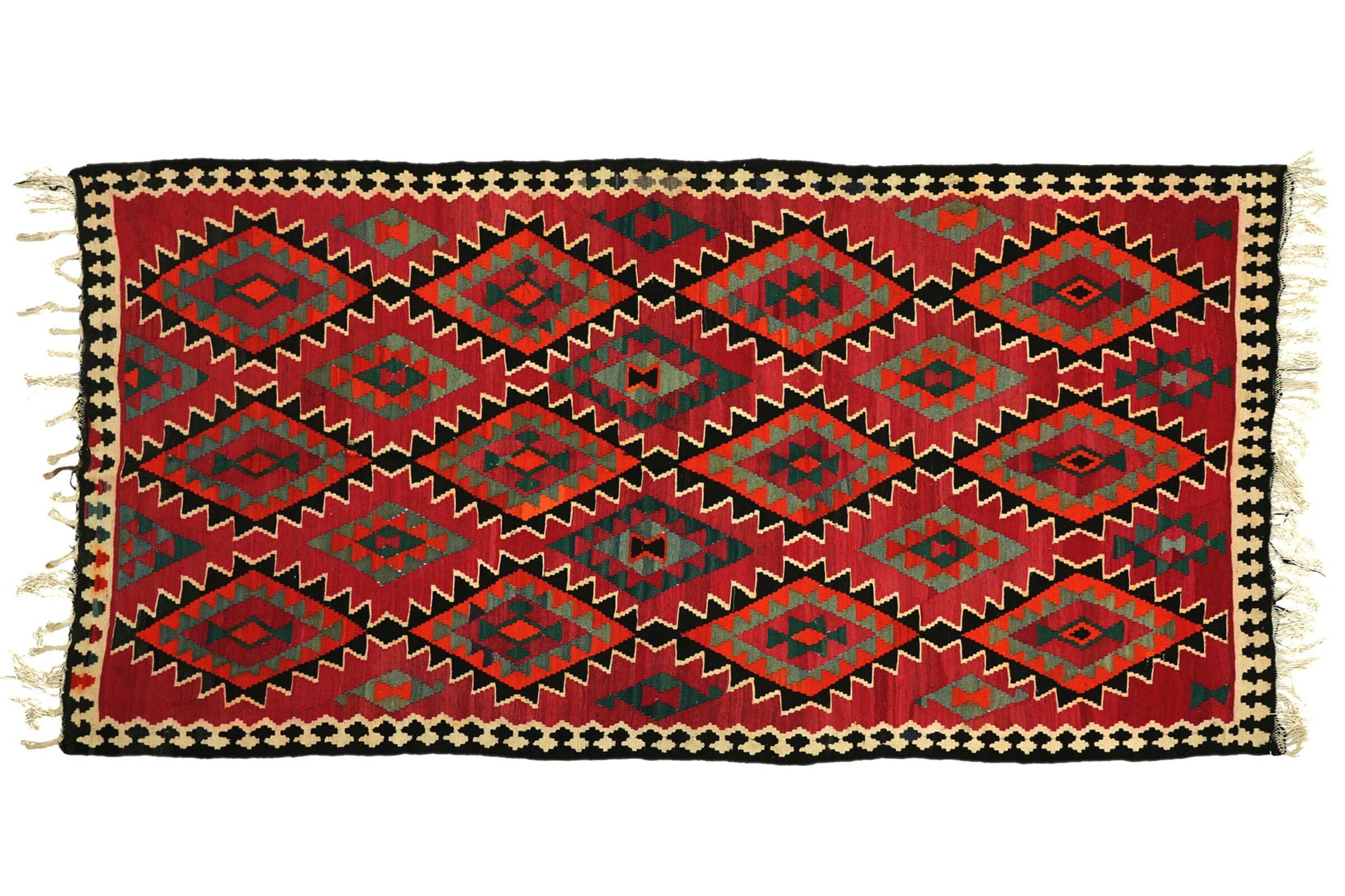 Perser Kelim 292x165 Handgewebt Teppich 170x290 Rot Geometrisch Muster Handarbeit