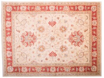 Tapis afghan fin Chobi Ziegler 197x150 noué main 150x200 motif fleur rouge 1