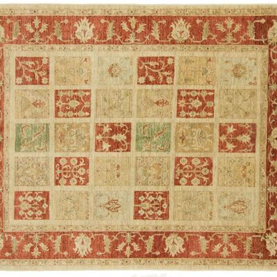 Afghan Chobi Ziegler 187x150 alfombra anudada a mano 150x190 beige patrón geométrico