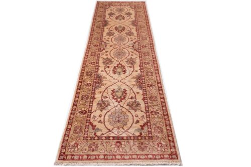 Afghan Chobi Ziegler 288x86 Handgeknüpft Teppich 90x290 Läufer Beige Orientalisch