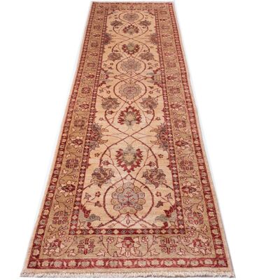 Afghan Chobi Ziegler 288x86 tappeto annodato a mano 90x290 runner beige orientale