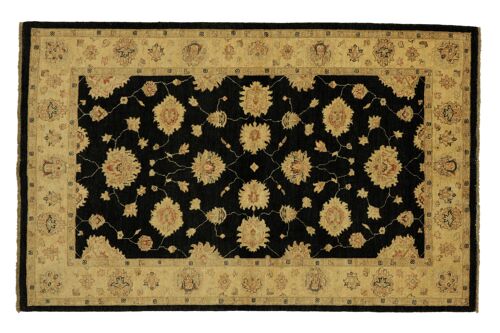 Afghan Chobi Ziegler 214x151 Handgeknüpft Teppich 150x210 Schwarz Floral Kurzflor