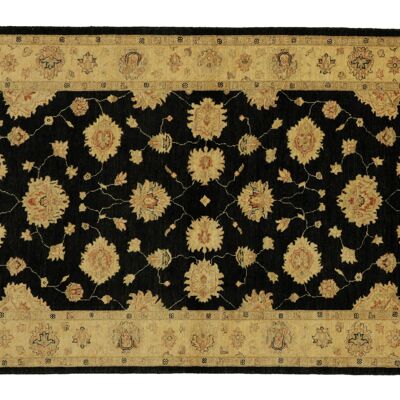 Afghan Chobi Ziegler 214x151 hand-knotted carpet 150x210 black floral short pile