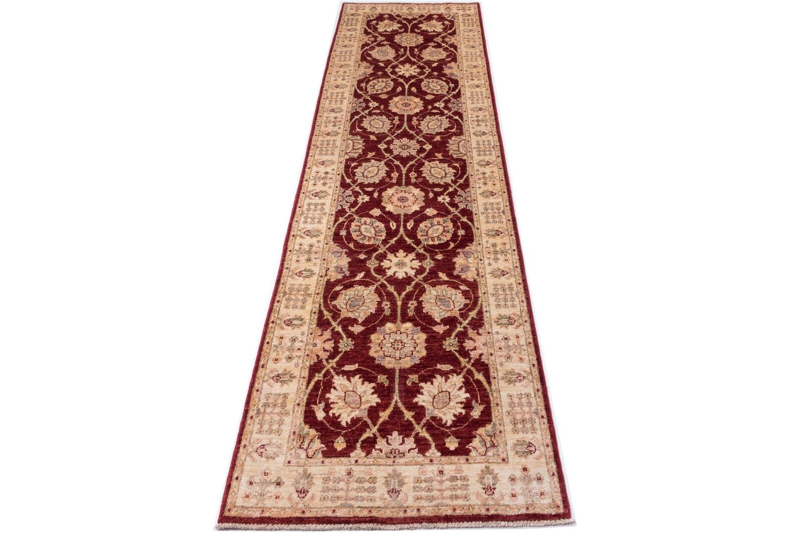 Afghan Chobi Ziegler 288x81 Handgeknüpft Teppich 80x290 Läufer Rot Orientalisch