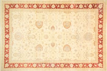 Afghan Chobi Ziegler 537x369 Tapis noué main 370x540 Motif fleur beige, poils courts 1