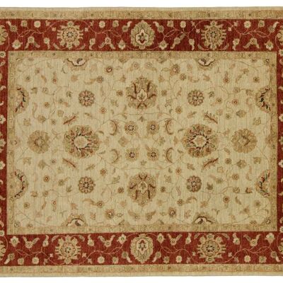 Tapis Afghan Chobi Ziegler 198x150 noué main 150x200 motif fleur beige poil court