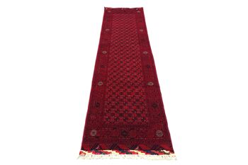 Tapis oriental afghan 294x83 tapis noué main 80x290 coureur rouge géométrique poil bas 2