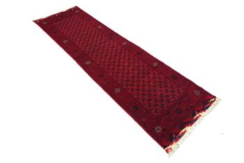 Tapis oriental afghan 294x83 tapis noué main 80x290 coureur rouge géométrique poil bas 3