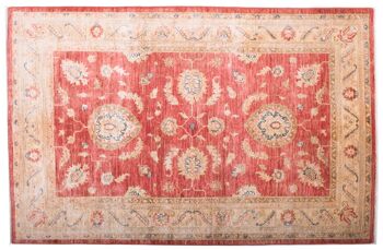 Tapis Afghan Feiner Chobi Ziegler 186x121 noué main 120x190 motif fleur rouge 1