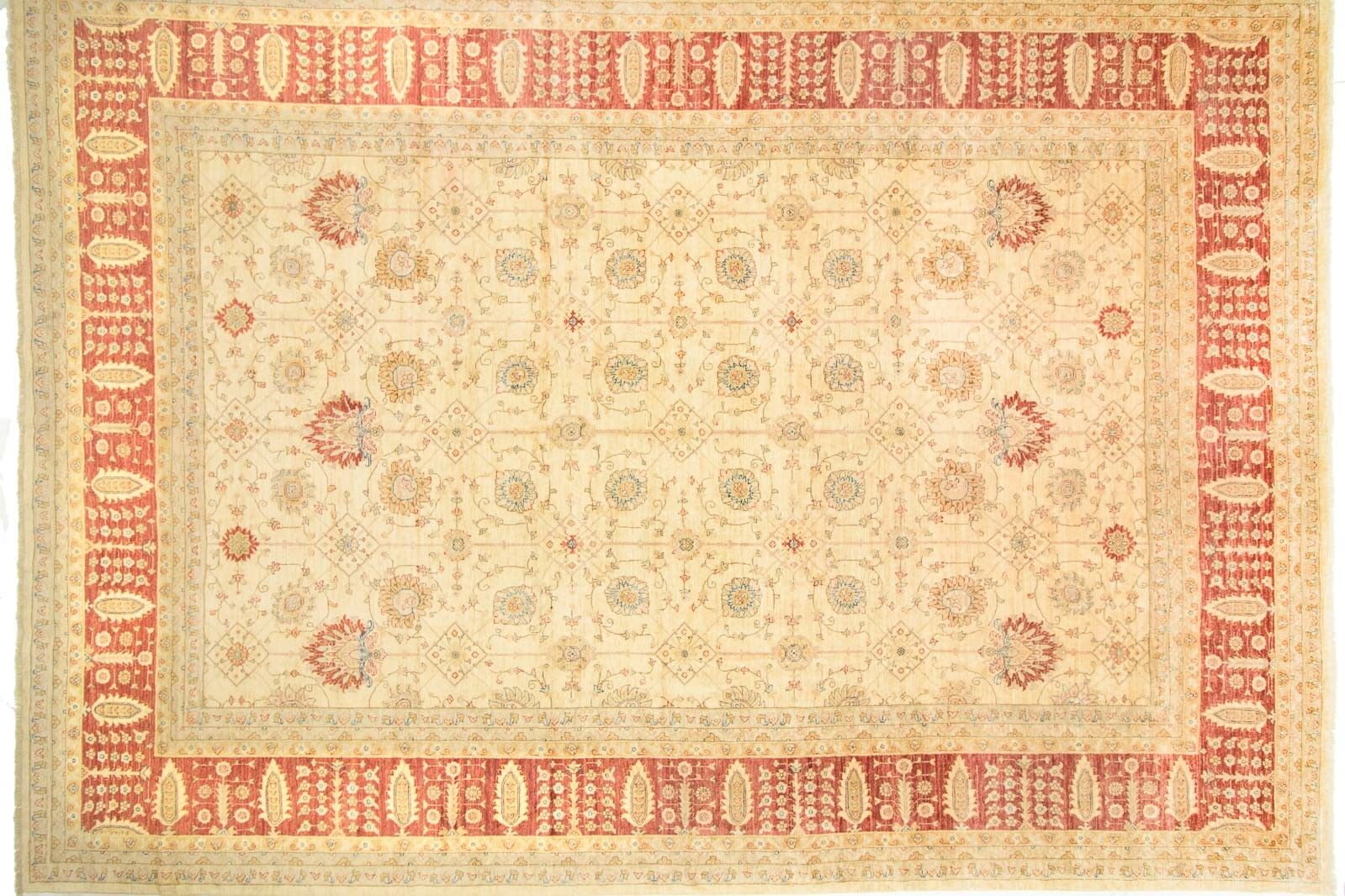 Afghan Chobi Ziegler 522x372 Handgeknüpft Teppich 370x520 Beige Blumenmuster Kurzflor