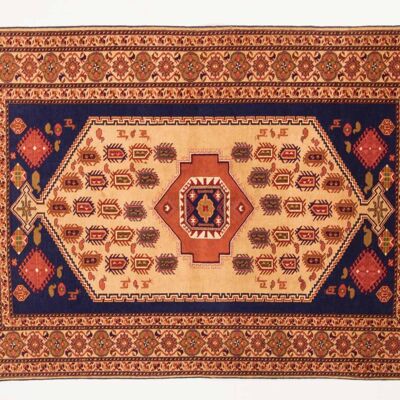 Afghan Mauri Kabul 161x114 alfombra anudada a mano 110x160 patrón geométrico rojo, pelo corto