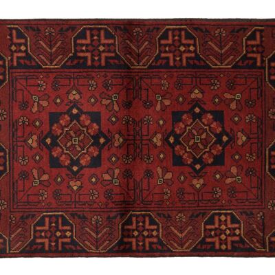 Tapis Afghan Khal Mohammadi 121x75 noué main 80x120 motif géométrique marron