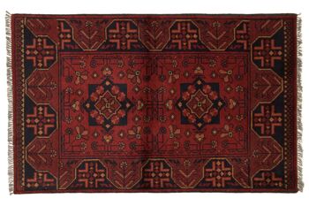 Tapis Afghan Khal Mohammadi 121x75 noué main 80x120 motif géométrique marron 1