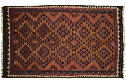 Afghan Maimana Kelim 253x154 Handgewebt Teppich 150x250 Mehrfarbig Geometrisch Muster