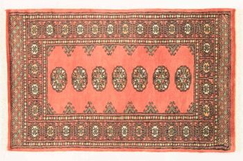 Tapis Pakistan Boukhara 125x78 noué main 80x130 motif géométrique orange, poils ras 1