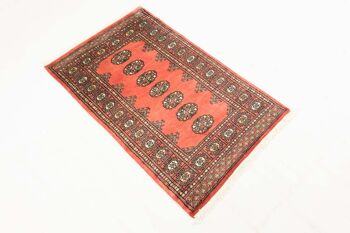 Tapis Pakistan Boukhara 125x78 noué main 80x130 motif géométrique orange, poils ras 2