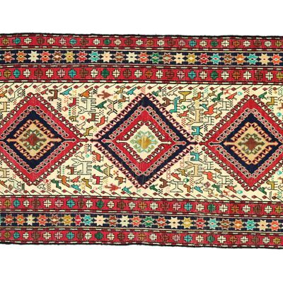 Tappeto persiano in seta soumakh 195x116 tessuto a mano 120x200 motivo geometrico bianco fatto a mano