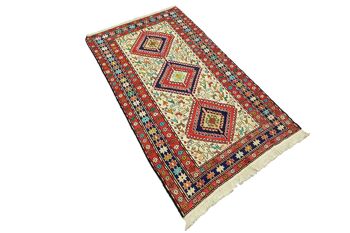 Tapis persan en soie soumakh 195x116 tissé main 120x200 motif géométrique blanc fait main 3