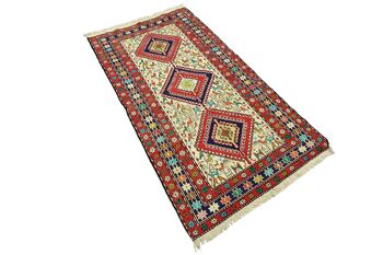 Tapis persan en soie soumakh 195x116 tissé main 120x200 motif géométrique blanc fait main 4