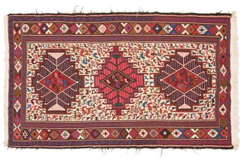 Perser Seidensoumakh 199x114 Handgewebt Teppich 110x200 Mehrfarbig Orientalisch