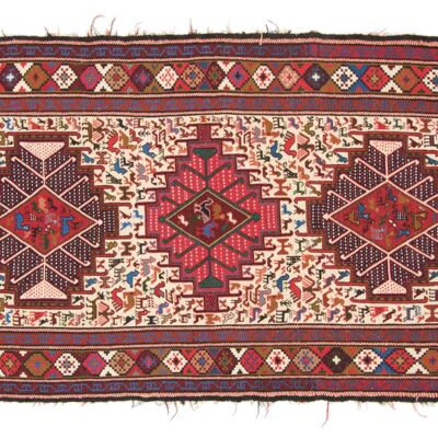 Tappeto persiano in seta soumakh 199x114 tessuto a mano 110x200 orientale multicolore