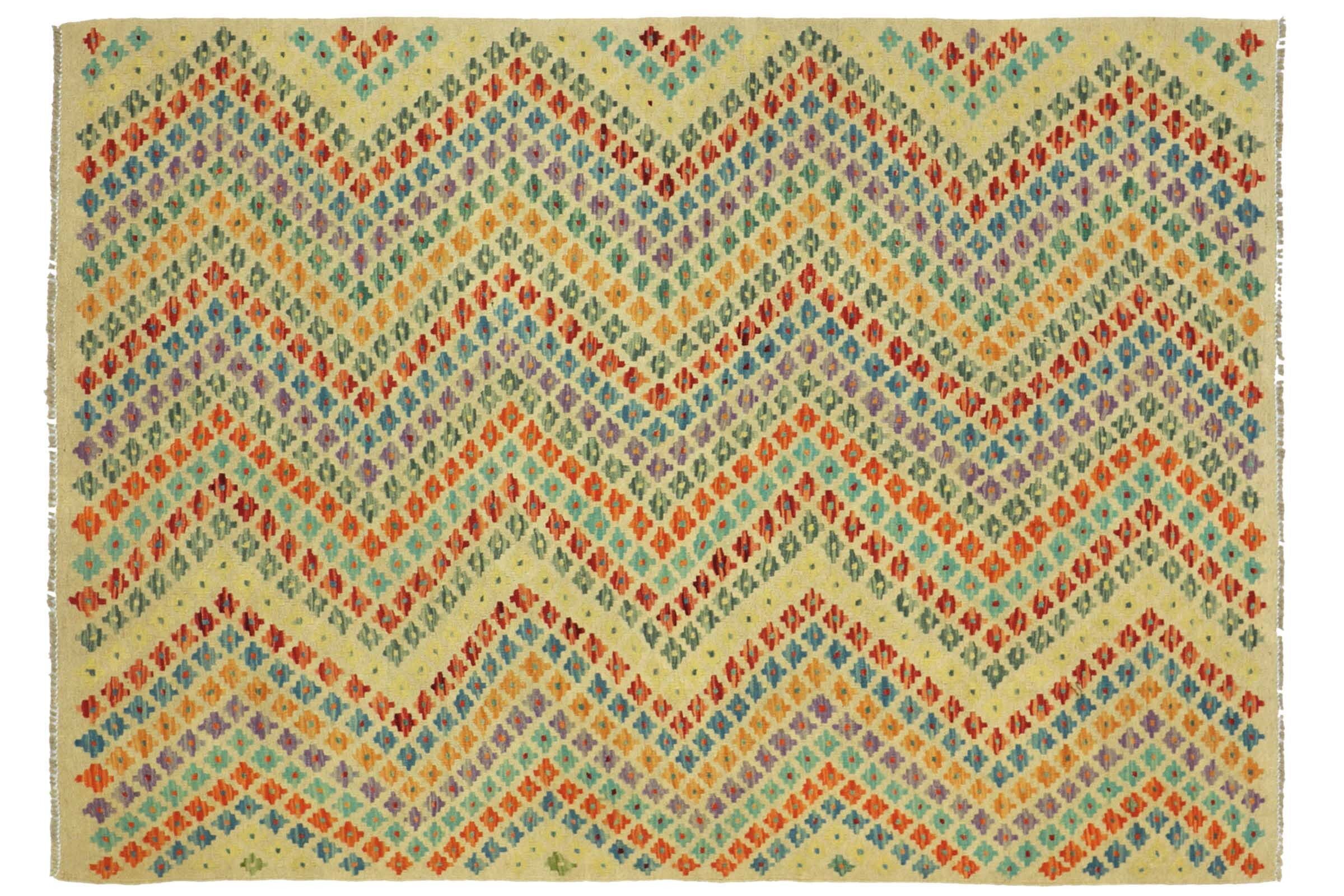 Afghan Maimana Kilim Tappeto colorato 203x161 tessuto a mano 160x200 Handcraft Orient Room