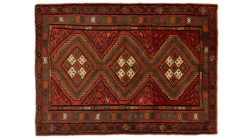 Tapis persan Hamadan 136x100 noué main 100x140 motif géométrique multicolore 1