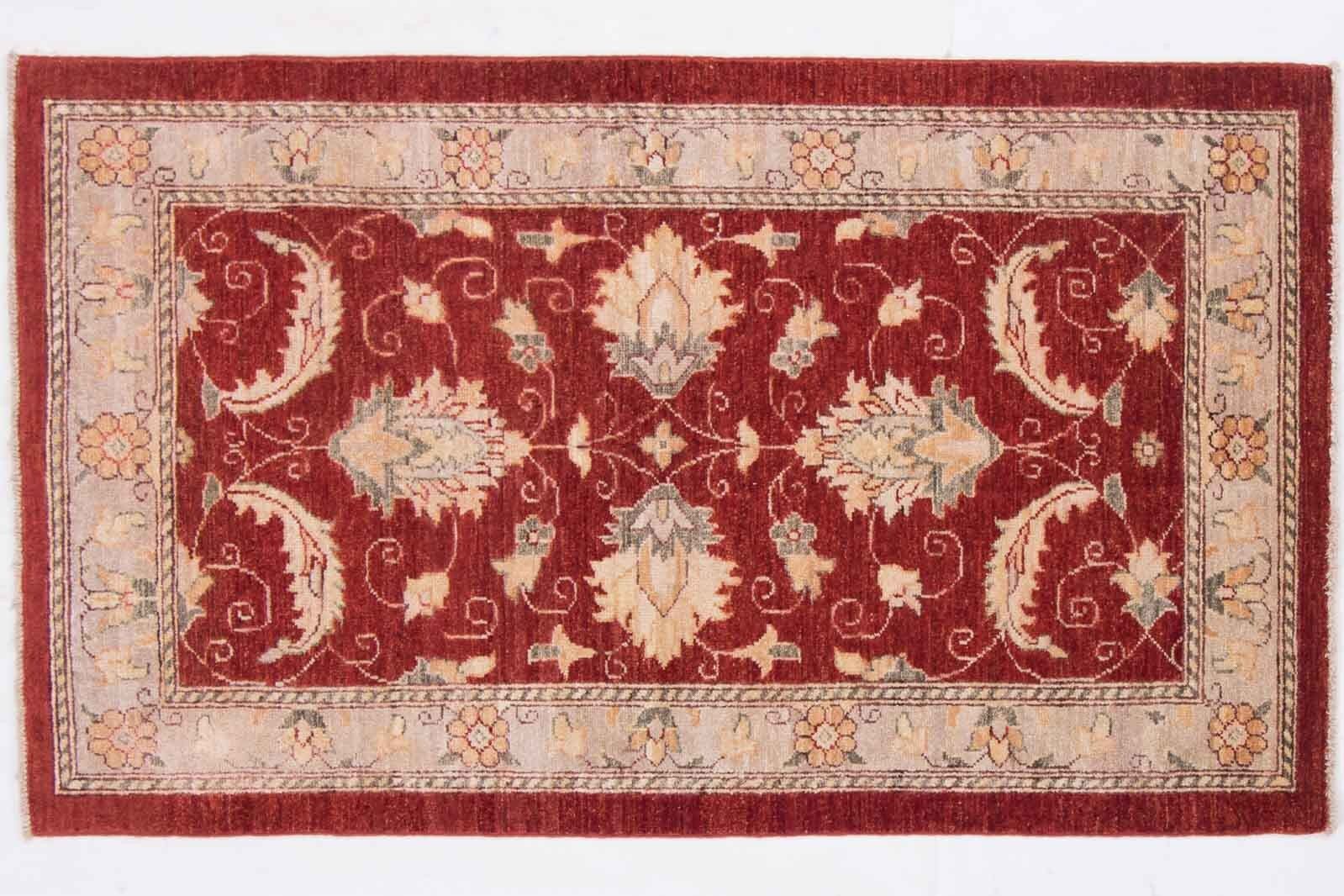 Afghan Chobi Ziegler 148x88 Handgeknüpft Teppich 90x150 Rot Blumenmuster Kurzflor