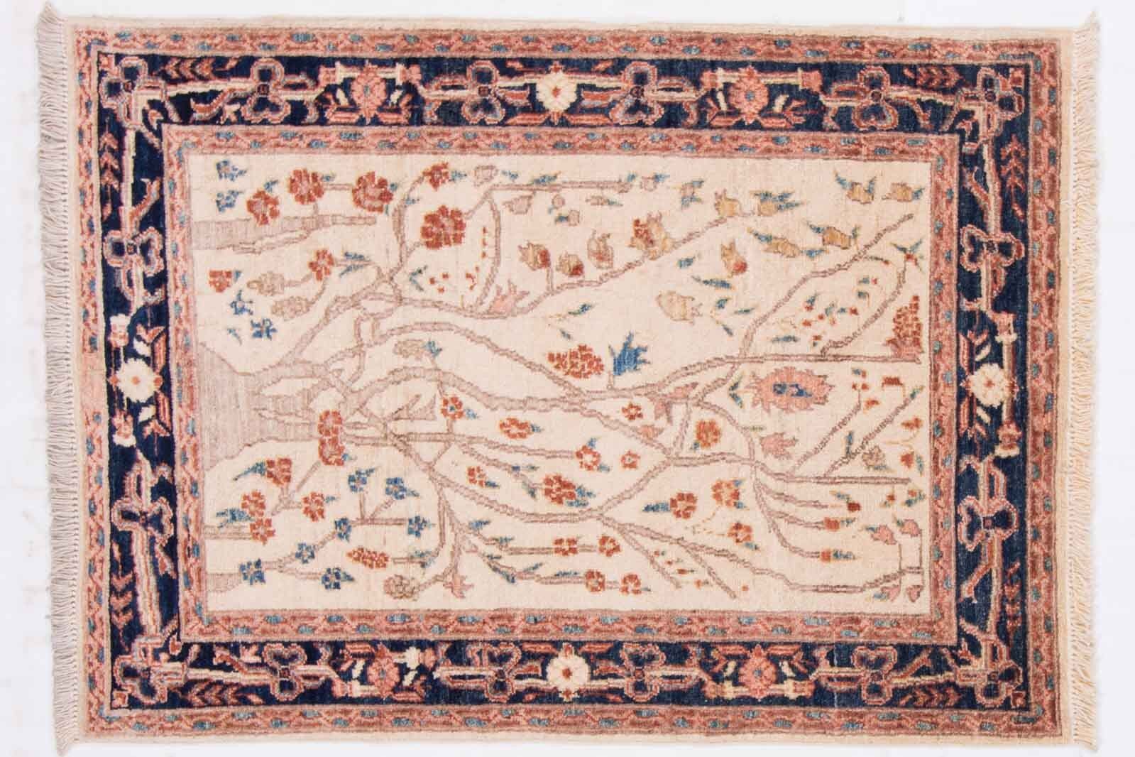 Afghan Chobi Ziegler 126x91 Handgeknüpft Teppich 90x130 Beige Orientalisch Kurzflor