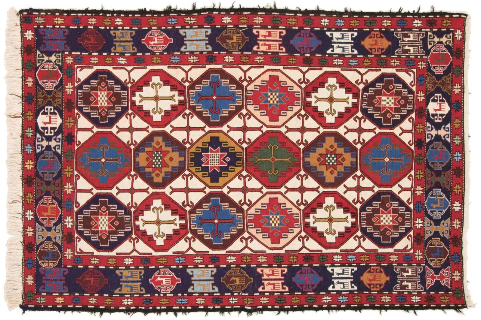 Perser Seidensoumakh 199x131 Handgewebt Teppich 130x200 Rot Orientalisch Handarbeit