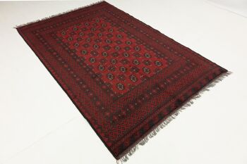 Tapis Afghan Aqcha 235x158 noué main 160x240 motif géométrique marron poils ras 4