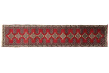 Tapis persan Senneh 390x90 noué main Tapis 90x390 tapis géométrique rouge à poils courts 1