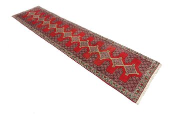 Tapis persan Senneh 390x90 noué main Tapis 90x390 tapis géométrique rouge à poils courts 3