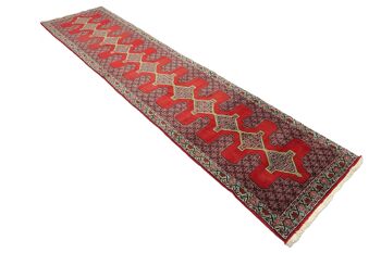 Tapis persan Senneh 390x90 noué main Tapis 90x390 tapis géométrique rouge à poils courts 4