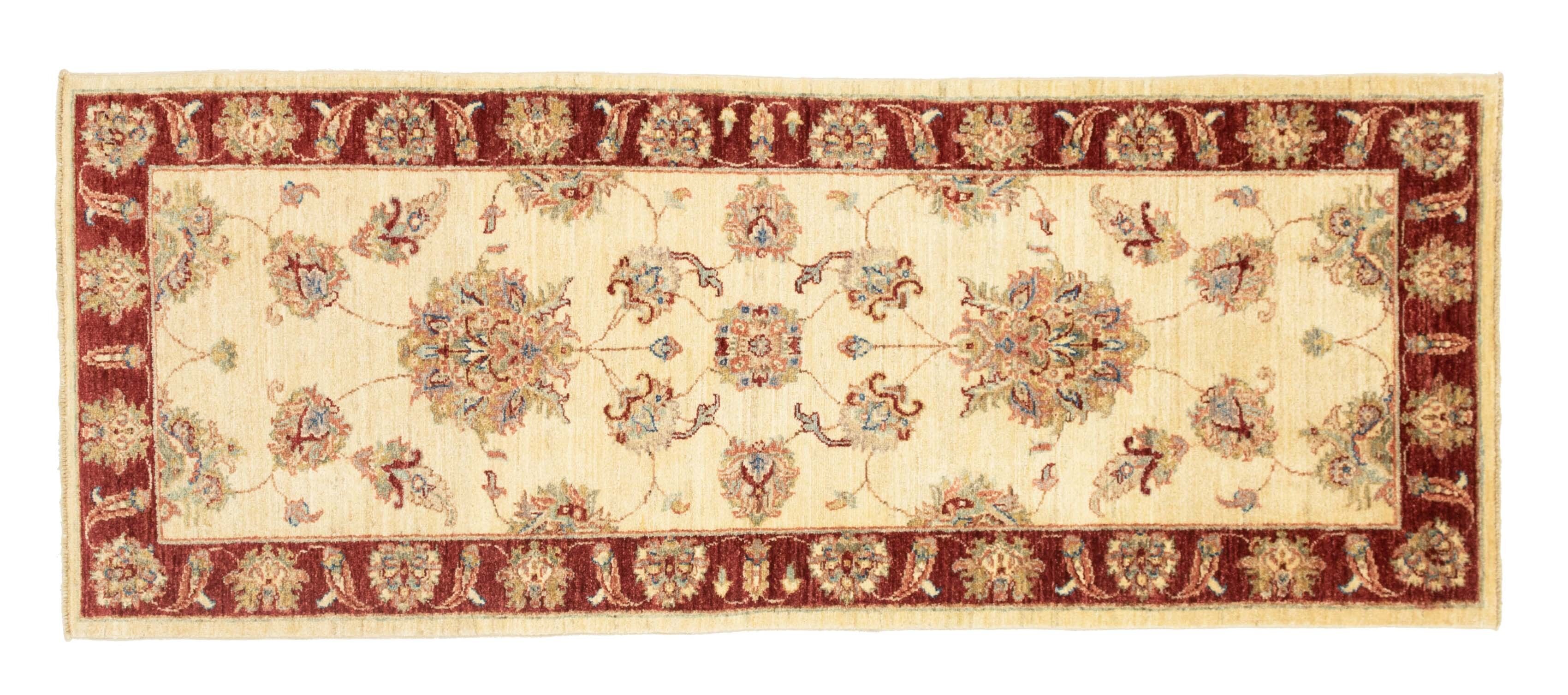 Afghan Chobi Ziegler 209x77 Handgeknüpft Teppich 80x210 Beige Blumenmuster Kurzflor