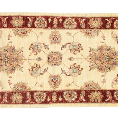 Afghan Chobi Ziegler 209x77 Handgeknüpft Teppich 80x210 Beige Blumenmuster Kurzflor