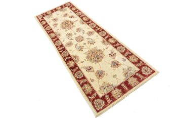 Tapis Afghan Chobi Ziegler 209x77 noué main 80x210 motif fleur beige poil court 3