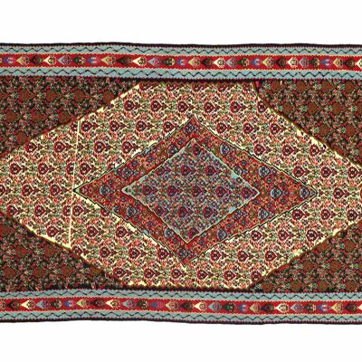 Tapis persan kilim 208x135 tissé main 140x210 motif géométrique rouge artisanat