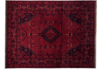 Tapis Afghan Belgique Khal Mohammadi 339x261 noué main 260x340 rouge géométrique 1