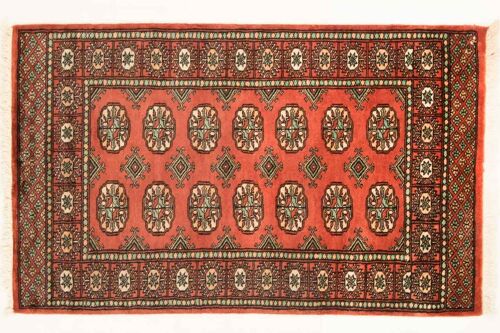 Pakistan Buchara 131x80 Handgeknüpft Teppich 80x130 Orange Geometrisch Muster Kurzflor