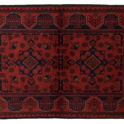 Tapis Afghan Khal Mohammadi 119x77 noué main 80x120 motif géométrique marron