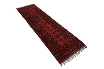 Afghan Aqcha 285x81 Tapis noué main 80x290 Runner Rouge Géométrique Pile Courte Orient 3