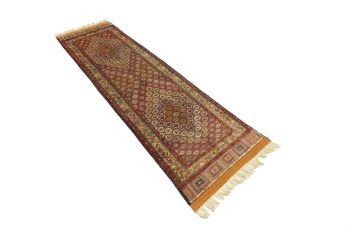 Tapis Afghan Mauri Kabul 280x84 noué main 80x280 chemin de ronde géométrique rouge à poils ras 3