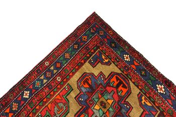 Tapis persan Hamadan 205x125 noué main 130x210 motif géométrique rouge, poils ras 5