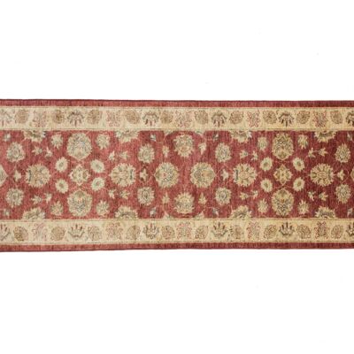 Afghan Chobi Ziegler 244x80 hand-knotted carpet 80x240 runner red oriental